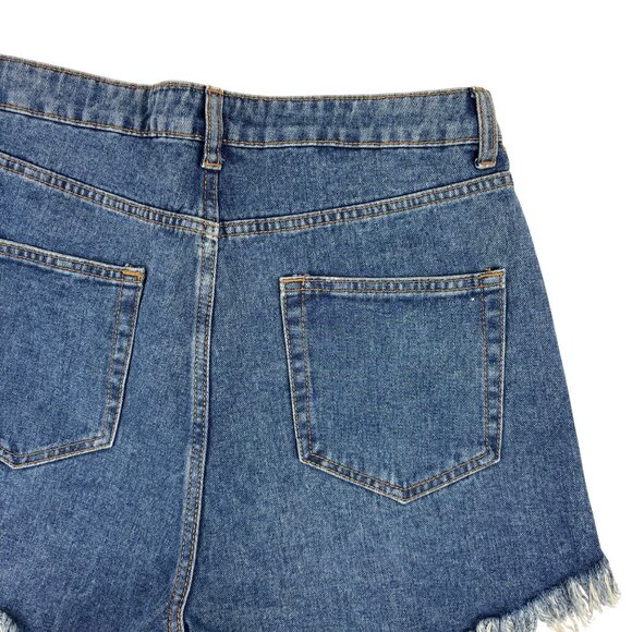 Wild Fable Denim Shorts Womens Size 10 High Rise Distressed Angled Hem - Picture 9 of 11